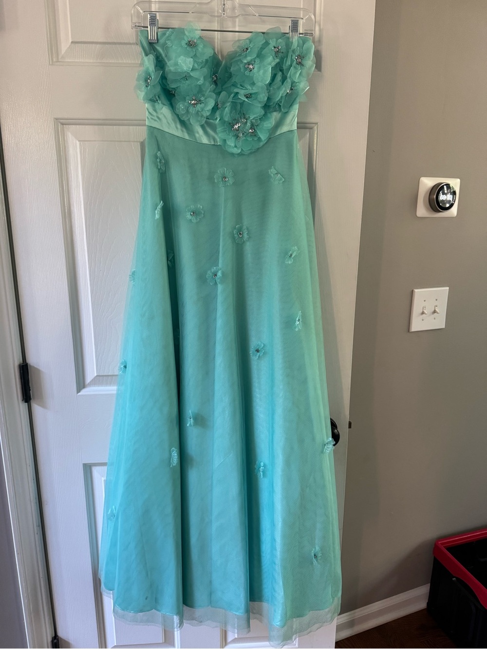 Girls' Strapless Aqua Flower Appliqué Dress